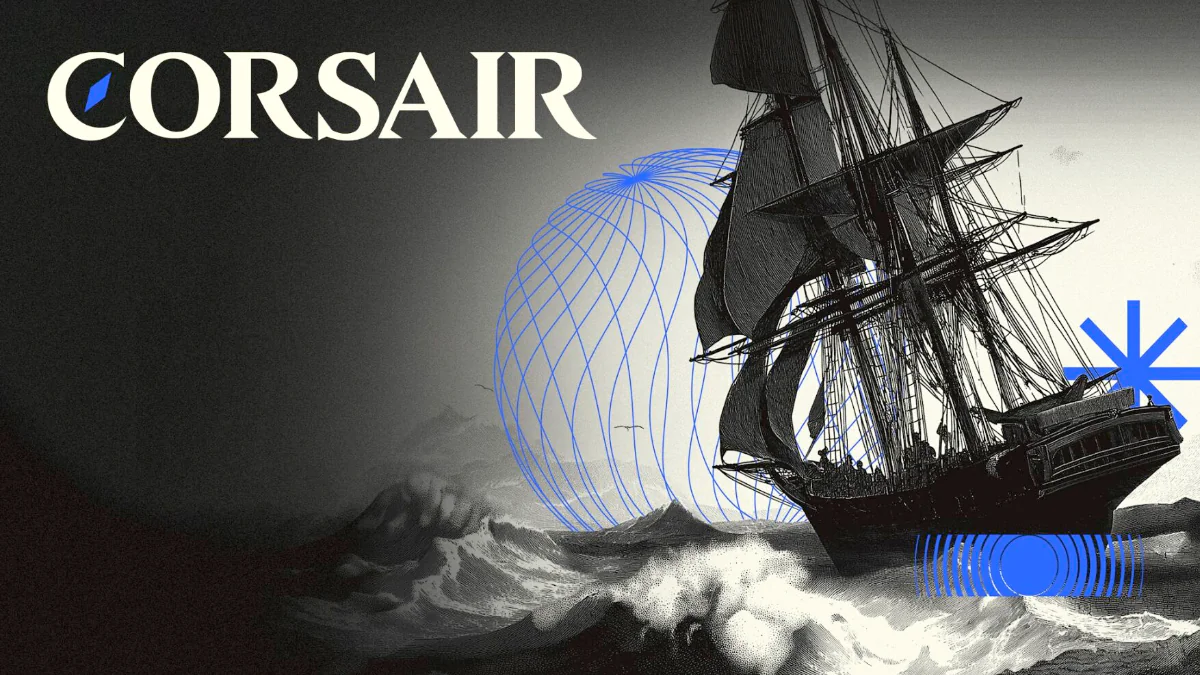 Corsair logo with a picture of a large sail boat