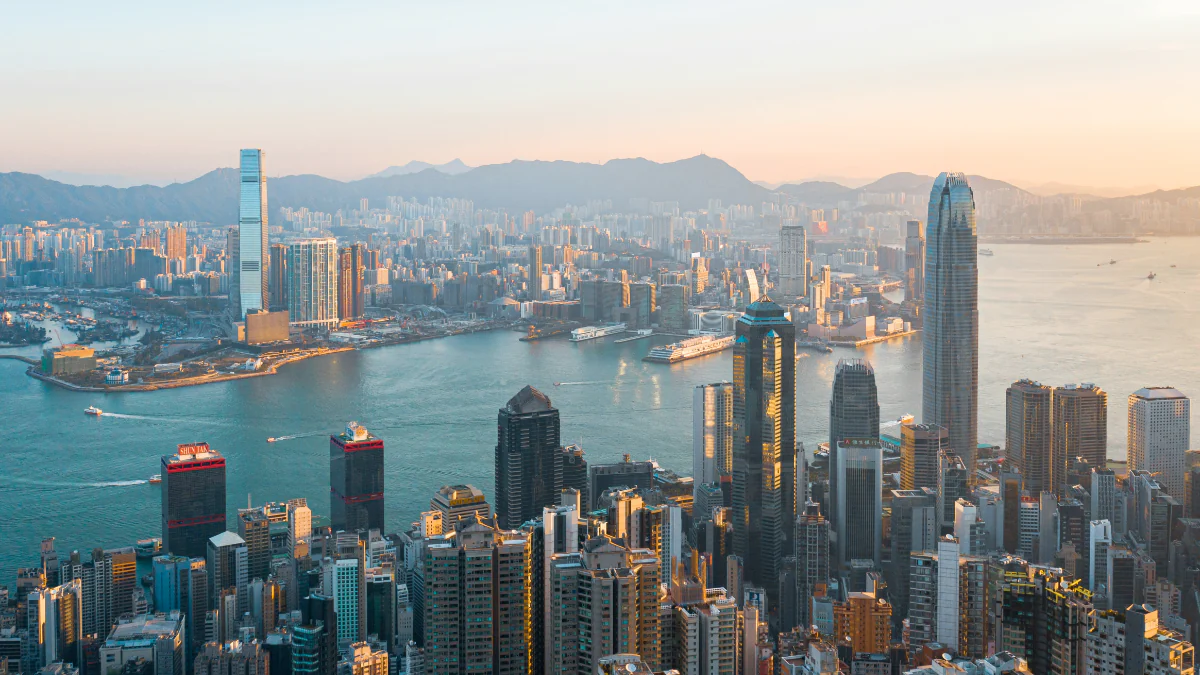 a view of the Hong Kong skyline