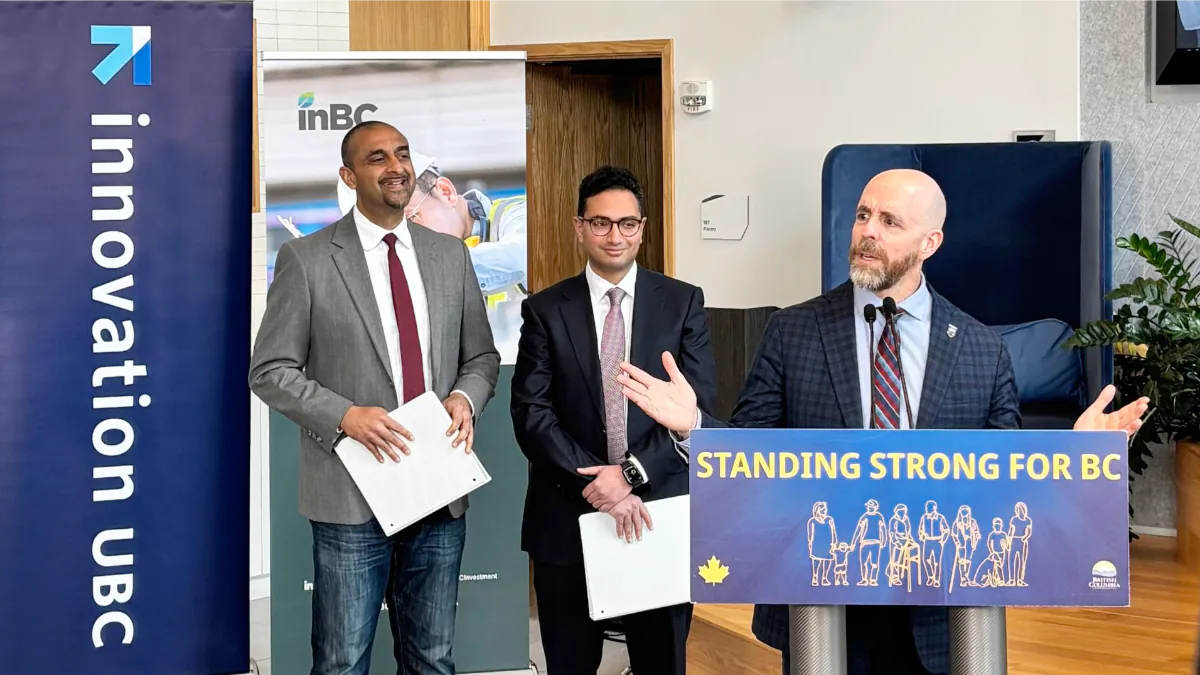 Benoit-Antoine Bacon giving a speech at the fund's launch event.