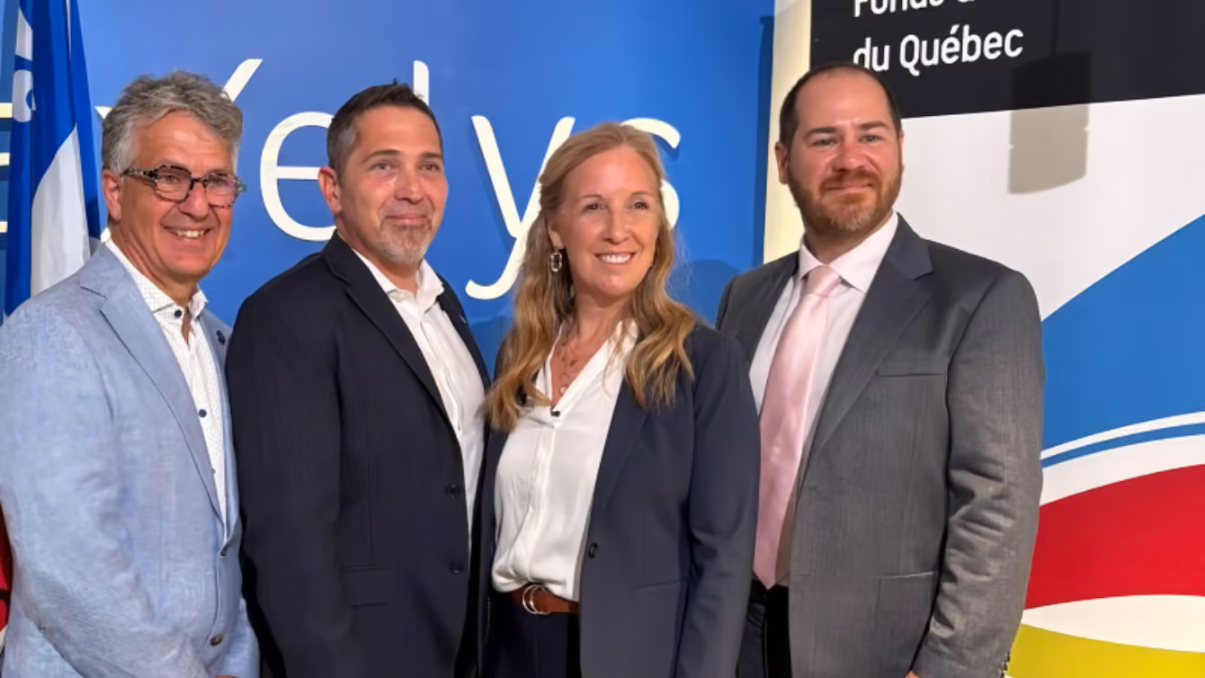 left to right: Daniel Bernard, minister for the economy and SMEs; Jesse Vincent-Herscovici, Axelys CEO and president; Michelle Laflamme, Axelys board director; Jérôme Dupras, chief scientist of Quebec