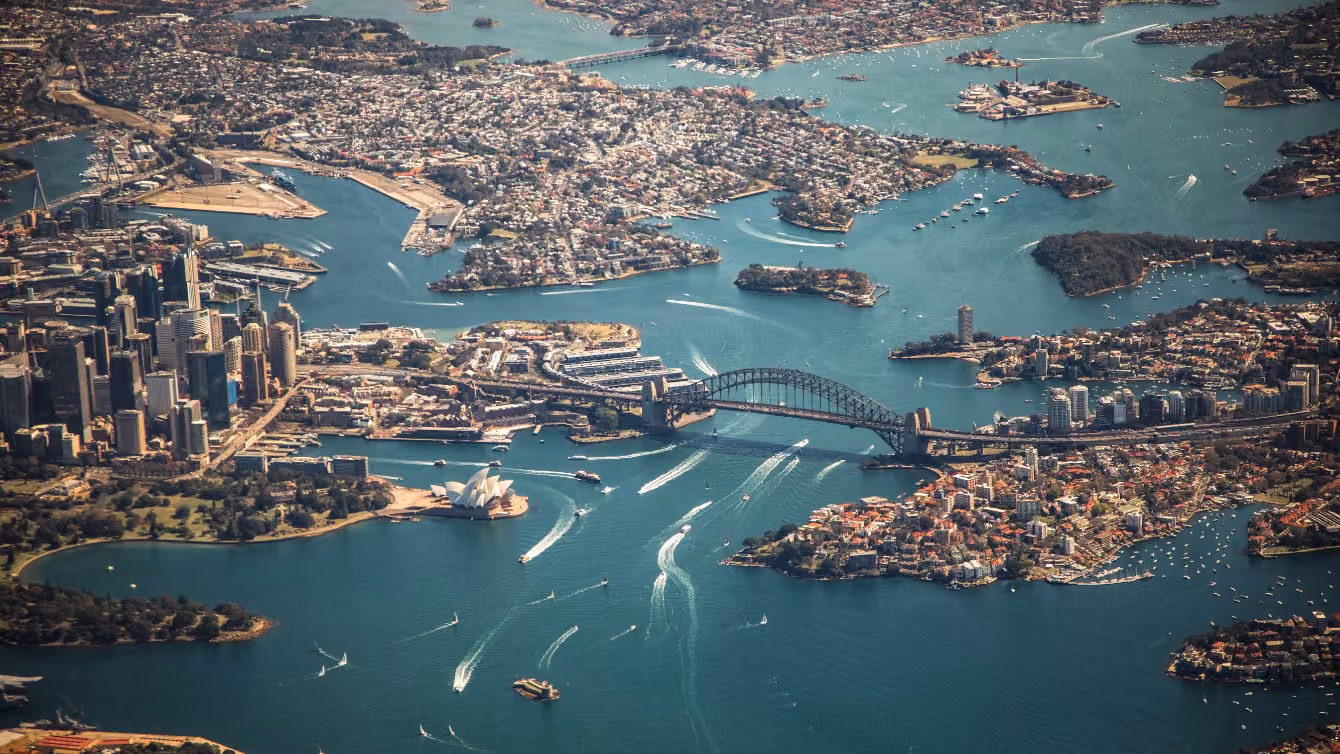 aerial view of Sydney bay harbour